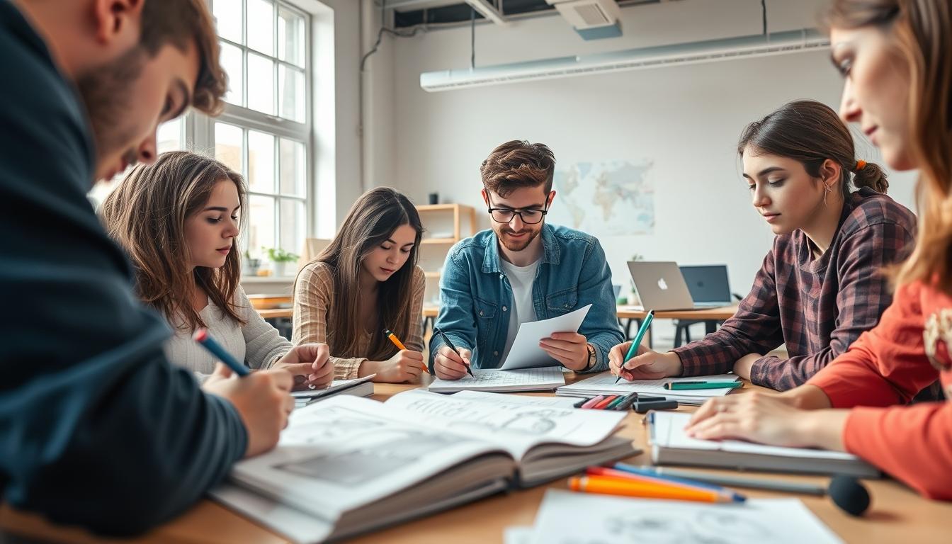 Students collaborating in study space